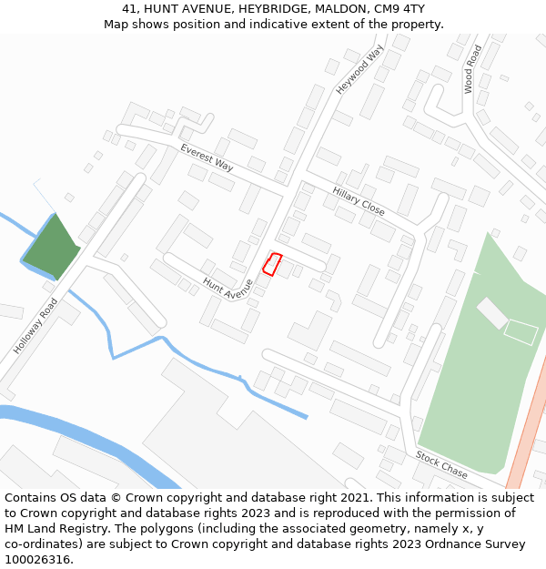 41, HUNT AVENUE, HEYBRIDGE, MALDON, CM9 4TY: Location map and indicative extent of plot