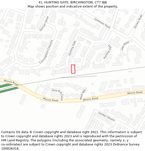 41, HUNTING GATE, BIRCHINGTON, CT7 9JB: Location map and indicative extent of plot