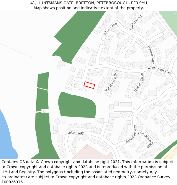 41, HUNTSMANS GATE, BRETTON, PETERBOROUGH, PE3 9AU: Location map and indicative extent of plot