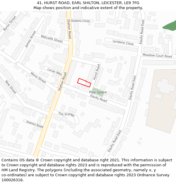 41, HURST ROAD, EARL SHILTON, LEICESTER, LE9 7FG: Location map and indicative extent of plot