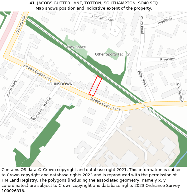 41, JACOBS GUTTER LANE, TOTTON, SOUTHAMPTON, SO40 9FQ: Location map and indicative extent of plot