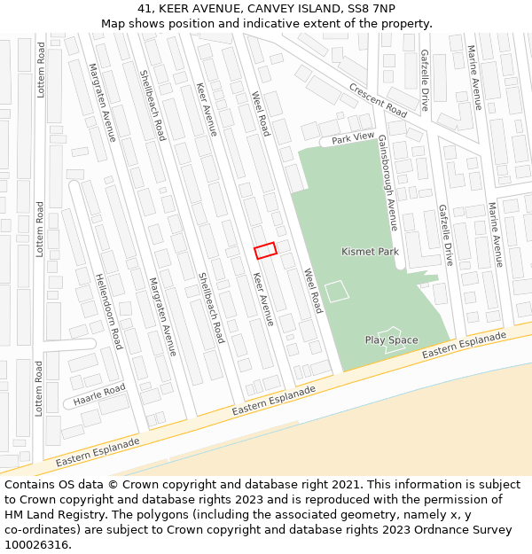 41, KEER AVENUE, CANVEY ISLAND, SS8 7NP: Location map and indicative extent of plot