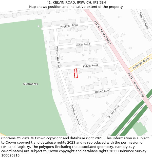 41, KELVIN ROAD, IPSWICH, IP1 5EH: Location map and indicative extent of plot