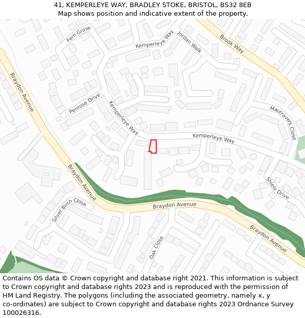 41, KEMPERLEYE WAY, BRADLEY STOKE, BRISTOL, BS32 8EB: Location map and indicative extent of plot