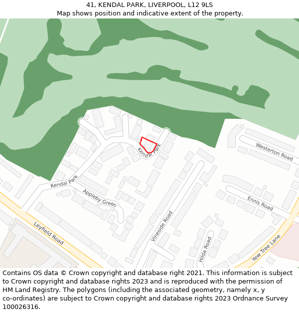 41, KENDAL PARK, LIVERPOOL, L12 9LS: Location map and indicative extent of plot