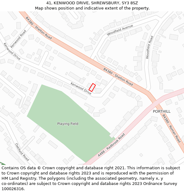 41, KENWOOD DRIVE, SHREWSBURY, SY3 8SZ: Location map and indicative extent of plot