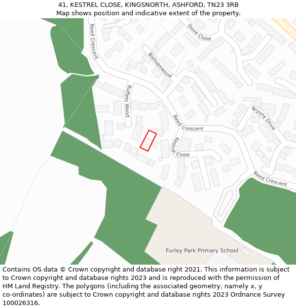 41, KESTREL CLOSE, KINGSNORTH, ASHFORD, TN23 3RB: Location map and indicative extent of plot
