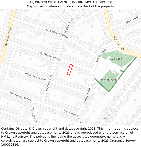 41, KING GEORGE AVENUE, BOURNEMOUTH, BH9 1TX: Location map and indicative extent of plot