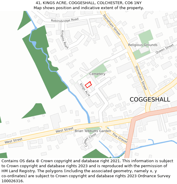 41, KINGS ACRE, COGGESHALL, COLCHESTER, CO6 1NY: Location map and indicative extent of plot