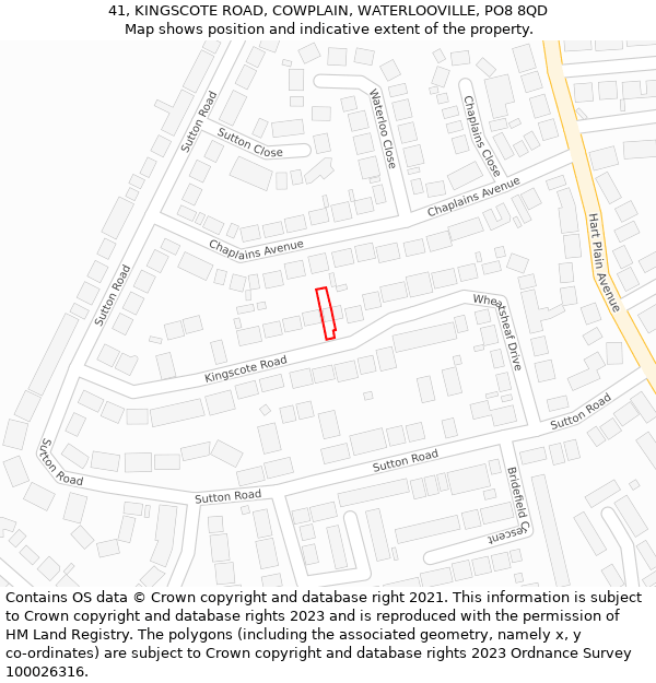 41, KINGSCOTE ROAD, COWPLAIN, WATERLOOVILLE, PO8 8QD: Location map and indicative extent of plot