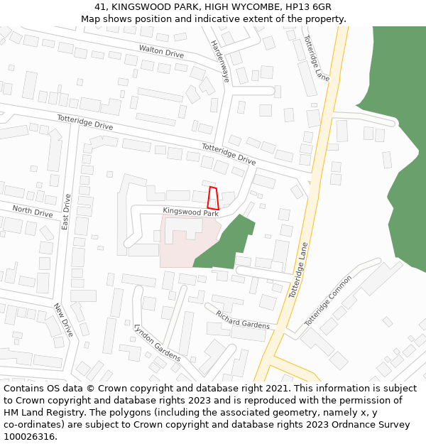 41, KINGSWOOD PARK, HIGH WYCOMBE, HP13 6GR: Location map and indicative extent of plot