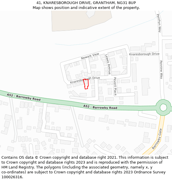 41, KNARESBOROUGH DRIVE, GRANTHAM, NG31 8UP: Location map and indicative extent of plot