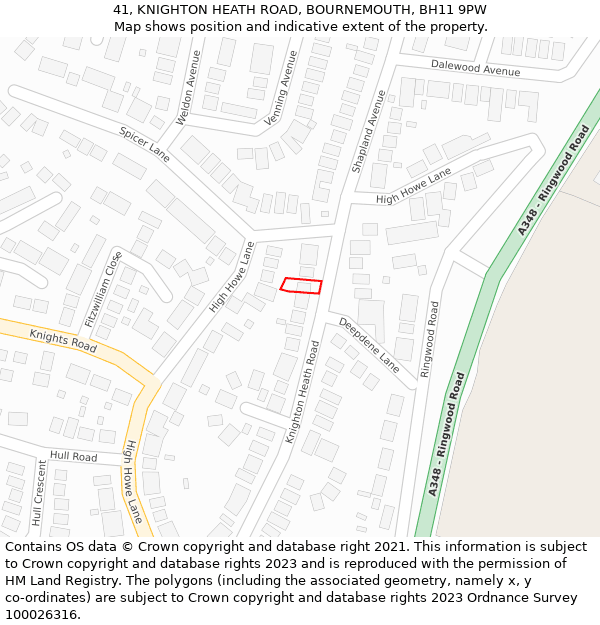 41, KNIGHTON HEATH ROAD, BOURNEMOUTH, BH11 9PW: Location map and indicative extent of plot