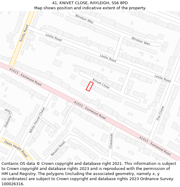 41, KNIVET CLOSE, RAYLEIGH, SS6 8PD: Location map and indicative extent of plot