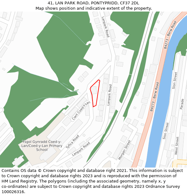 41, LAN PARK ROAD, PONTYPRIDD, CF37 2DL: Location map and indicative extent of plot