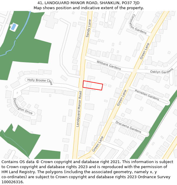 41, LANDGUARD MANOR ROAD, SHANKLIN, PO37 7JD: Location map and indicative extent of plot