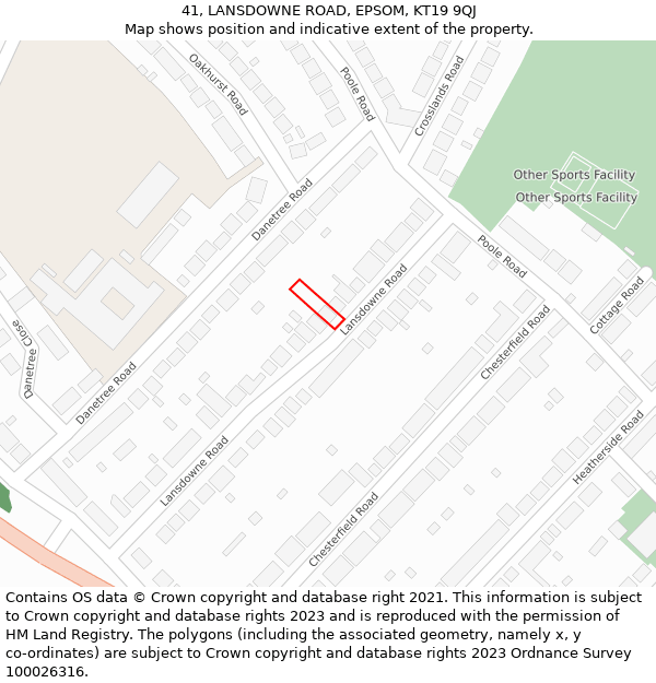 41, LANSDOWNE ROAD, EPSOM, KT19 9QJ: Location map and indicative extent of plot