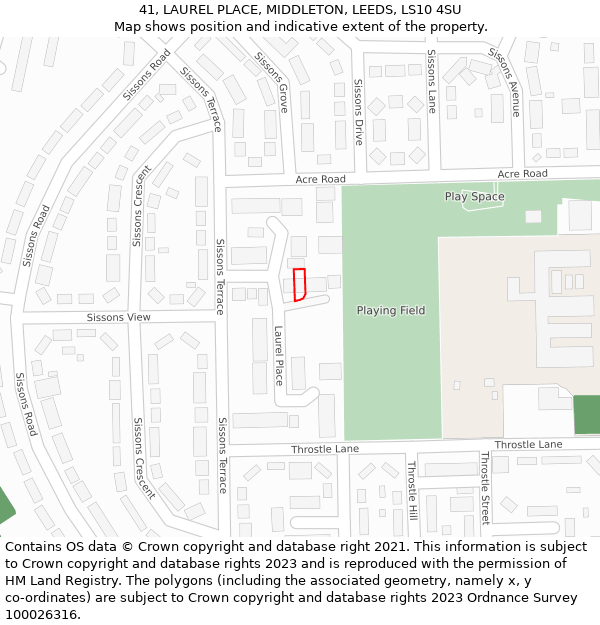 41, LAUREL PLACE, MIDDLETON, LEEDS, LS10 4SU: Location map and indicative extent of plot