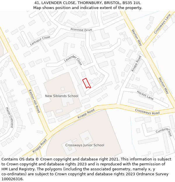 41, LAVENDER CLOSE, THORNBURY, BRISTOL, BS35 1UL: Location map and indicative extent of plot