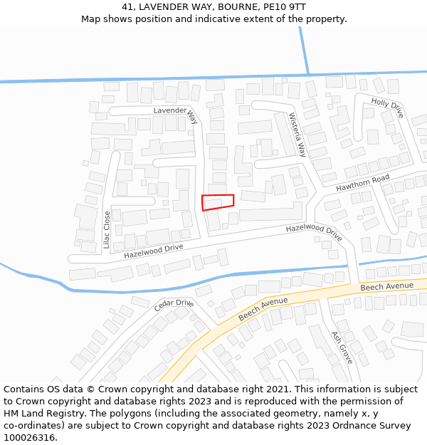 41, LAVENDER WAY, BOURNE, PE10 9TT: Location map and indicative extent of plot