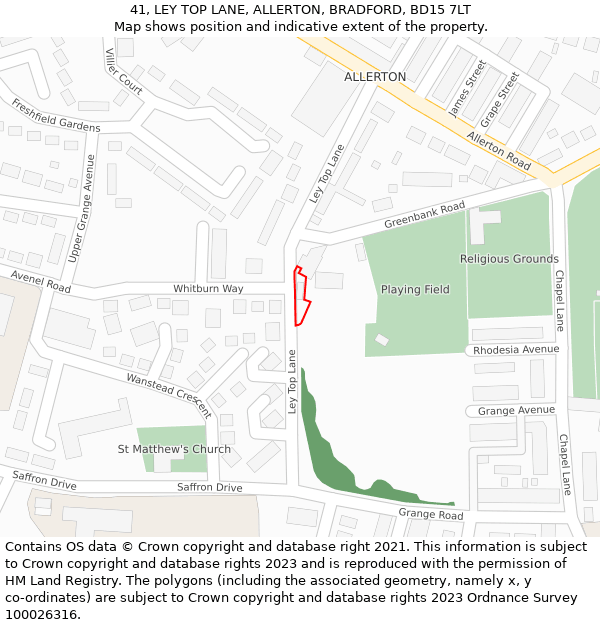 41, LEY TOP LANE, ALLERTON, BRADFORD, BD15 7LT: Location map and indicative extent of plot