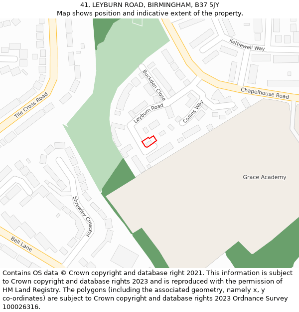 41, LEYBURN ROAD, BIRMINGHAM, B37 5JY: Location map and indicative extent of plot