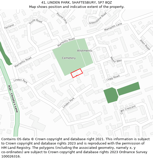 41, LINDEN PARK, SHAFTESBURY, SP7 8QZ: Location map and indicative extent of plot