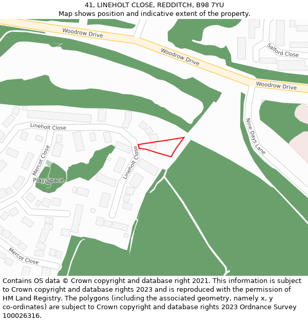 41, LINEHOLT CLOSE, REDDITCH, B98 7YU: Location map and indicative extent of plot