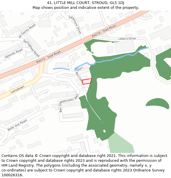 41, LITTLE MILL COURT, STROUD, GL5 1DJ: Location map and indicative extent of plot