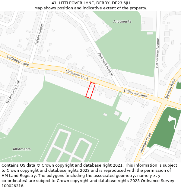 41, LITTLEOVER LANE, DERBY, DE23 6JH: Location map and indicative extent of plot