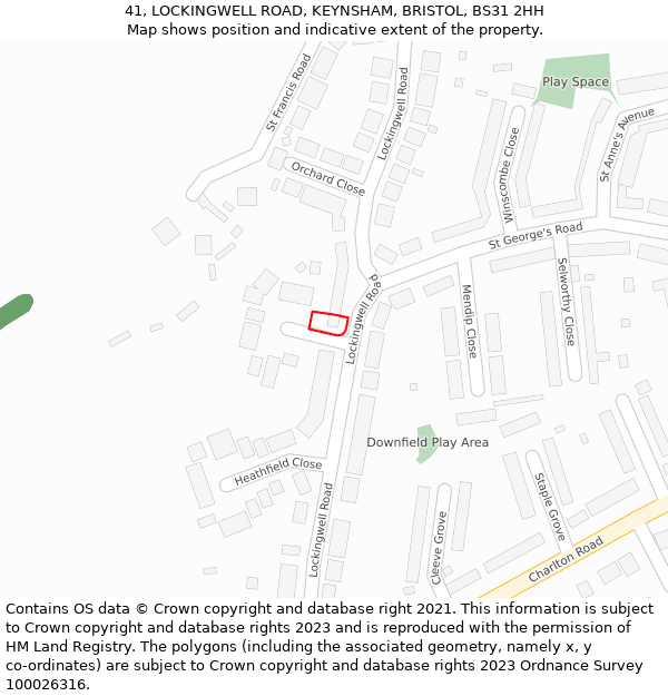 41, LOCKINGWELL ROAD, KEYNSHAM, BRISTOL, BS31 2HH: Location map and indicative extent of plot