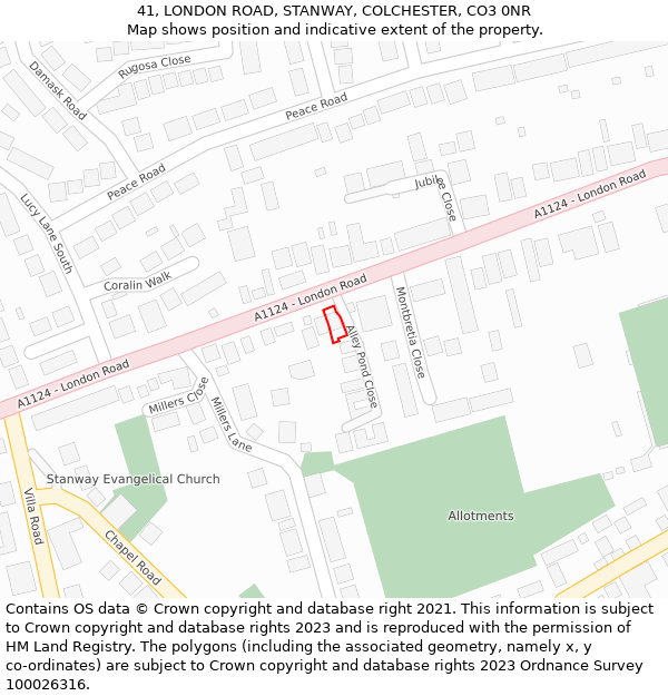 41, LONDON ROAD, STANWAY, COLCHESTER, CO3 0NR: Location map and indicative extent of plot