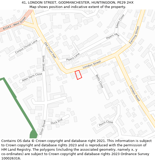 41, LONDON STREET, GODMANCHESTER, HUNTINGDON, PE29 2HX: Location map and indicative extent of plot