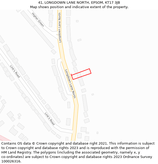 41, LONGDOWN LANE NORTH, EPSOM, KT17 3JB: Location map and indicative extent of plot
