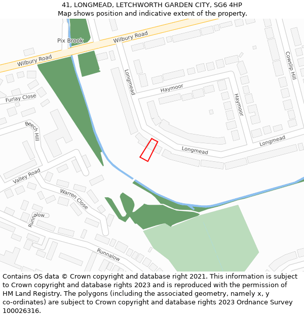 41, LONGMEAD, LETCHWORTH GARDEN CITY, SG6 4HP: Location map and indicative extent of plot