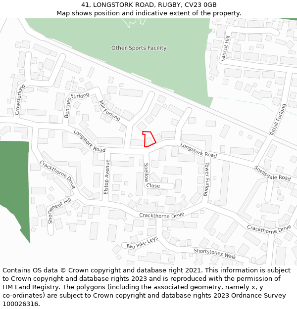 41, LONGSTORK ROAD, RUGBY, CV23 0GB: Location map and indicative extent of plot