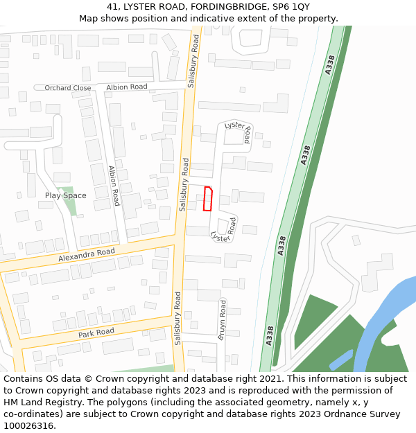 41, LYSTER ROAD, FORDINGBRIDGE, SP6 1QY: Location map and indicative extent of plot