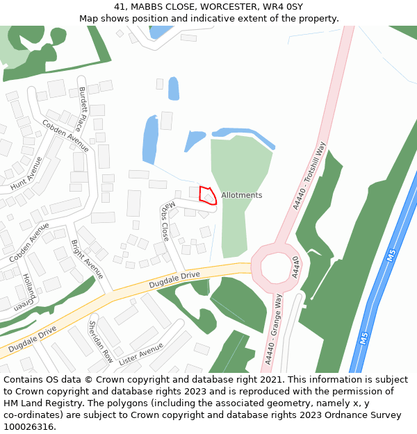 41, MABBS CLOSE, WORCESTER, WR4 0SY: Location map and indicative extent of plot