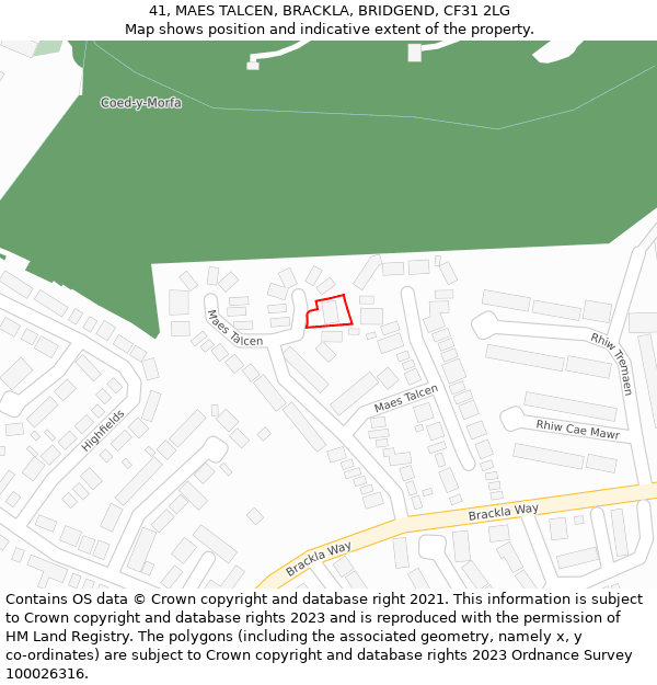 41, MAES TALCEN, BRACKLA, BRIDGEND, CF31 2LG: Location map and indicative extent of plot