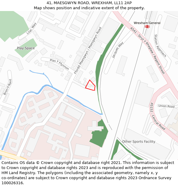 41, MAESGWYN ROAD, WREXHAM, LL11 2AP: Location map and indicative extent of plot