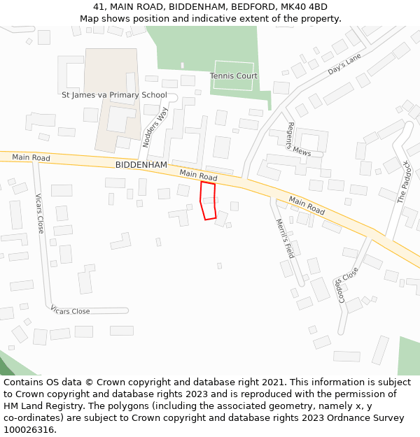 41, MAIN ROAD, BIDDENHAM, BEDFORD, MK40 4BD: Location map and indicative extent of plot