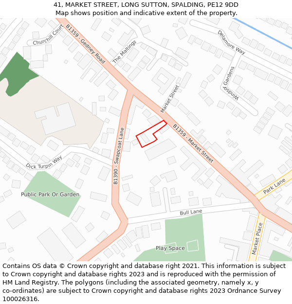 41, MARKET STREET, LONG SUTTON, SPALDING, PE12 9DD: Location map and indicative extent of plot