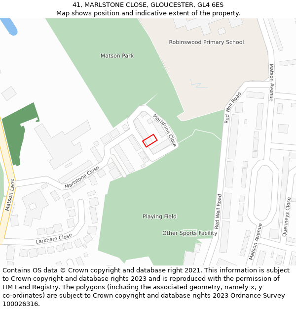 41, MARLSTONE CLOSE, GLOUCESTER, GL4 6ES: Location map and indicative extent of plot