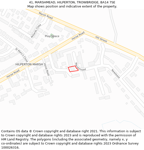 41, MARSHMEAD, HILPERTON, TROWBRIDGE, BA14 7SE: Location map and indicative extent of plot