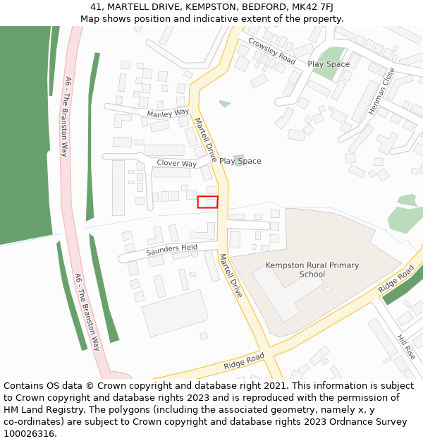 41, MARTELL DRIVE, KEMPSTON, BEDFORD, MK42 7FJ: Location map and indicative extent of plot