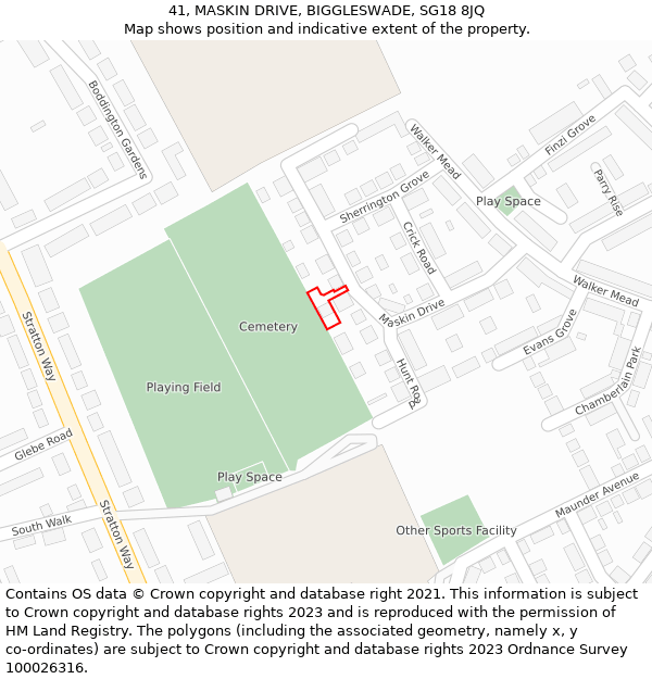 41, MASKIN DRIVE, BIGGLESWADE, SG18 8JQ: Location map and indicative extent of plot