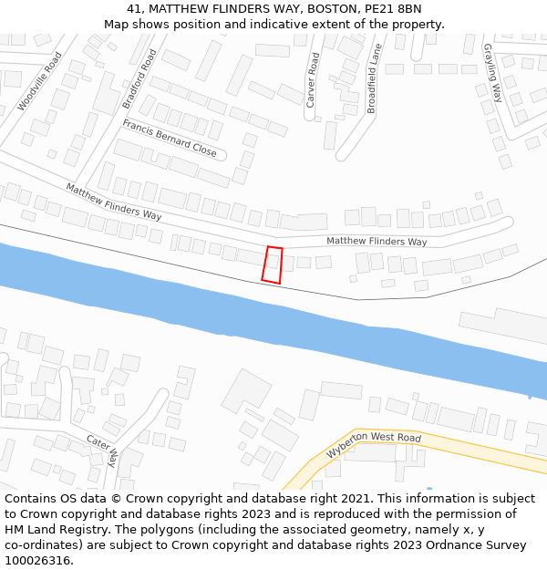 41, MATTHEW FLINDERS WAY, BOSTON, PE21 8BN: Location map and indicative extent of plot