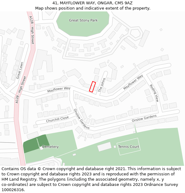 41, MAYFLOWER WAY, ONGAR, CM5 9AZ: Location map and indicative extent of plot