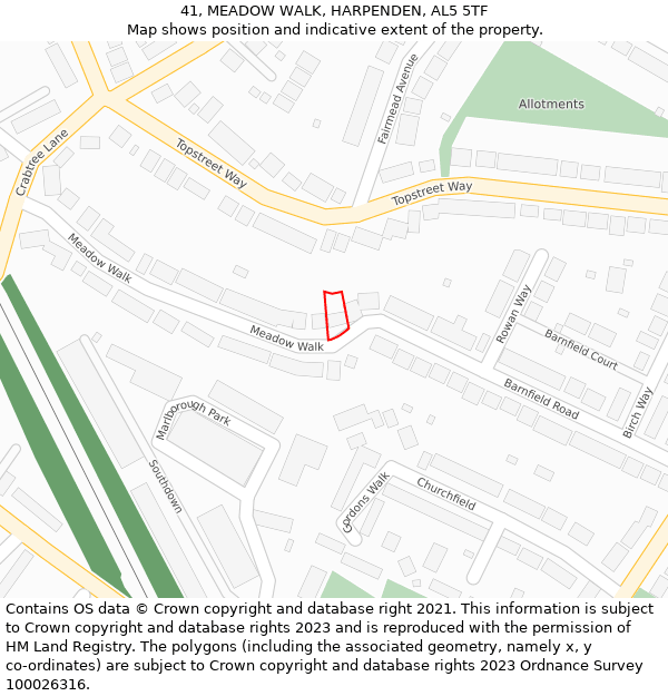 41, MEADOW WALK, HARPENDEN, AL5 5TF: Location map and indicative extent of plot