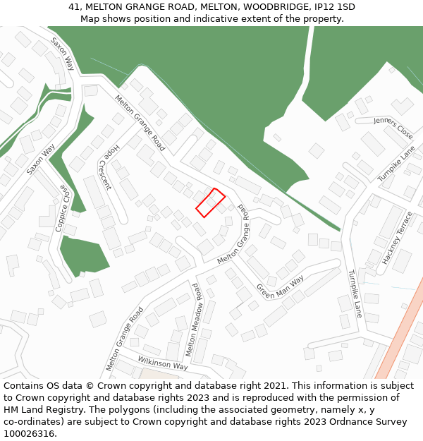 41, MELTON GRANGE ROAD, MELTON, WOODBRIDGE, IP12 1SD: Location map and indicative extent of plot